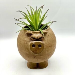 Whimsical Pig Planter. Artist signed Clay Pottery